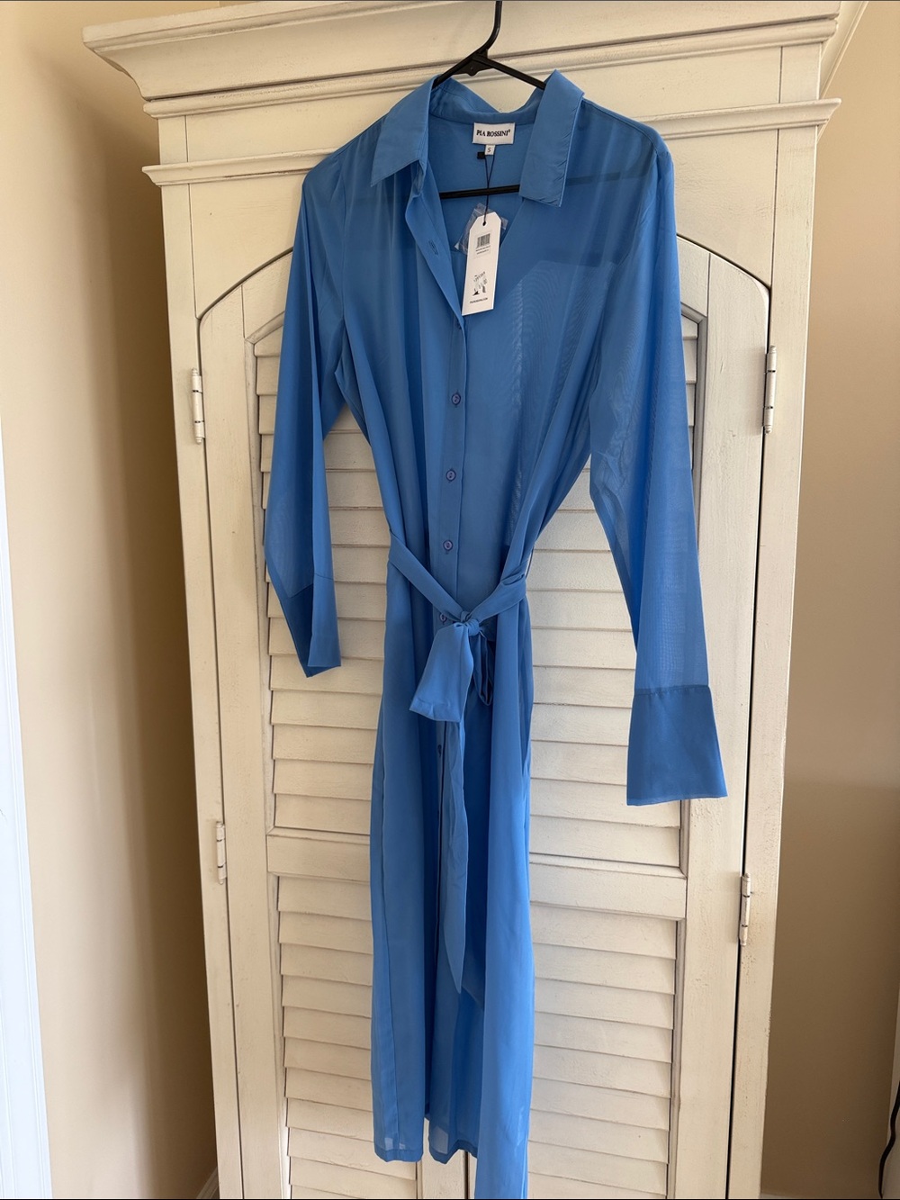 Polished Blue Sheer Button-Down Shirt Dress or CoverUp